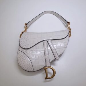 Fake Dior Saddle Bag Crocodile White - high-end replica designer purse
