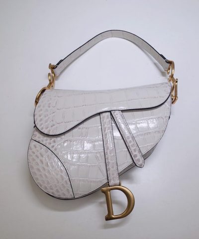 Fake Dior Saddle Bag Crocodile White - high-end replica designer purse