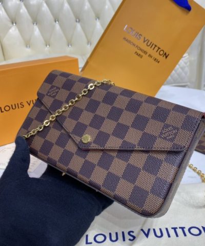 Replica Louis Vuitton Félicie Pochette Brown Grid - 1:1 premium replica handbag