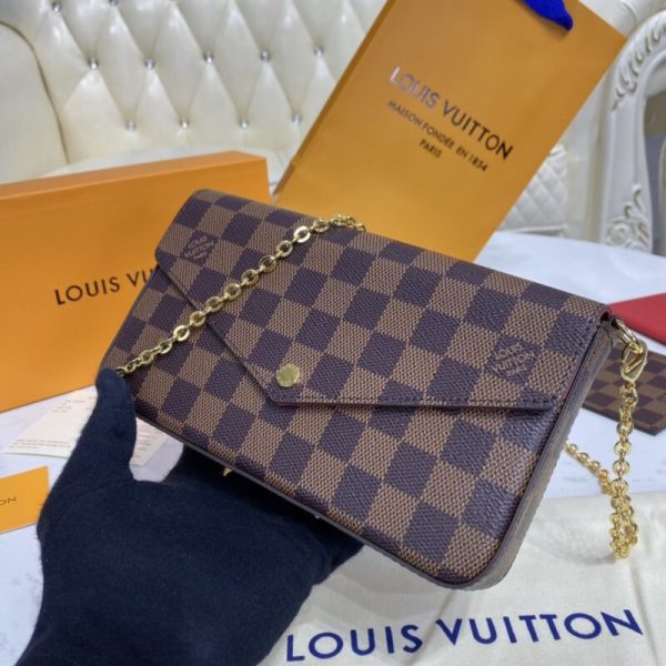 Replica Louis Vuitton Félicie Pochette Brown Grid - 1:1 premium replica handbag