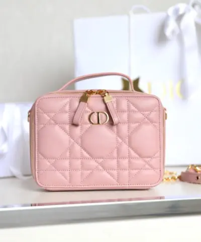 Fake Dior Caro Box Bag Pink - premium superclone handbag