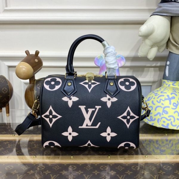 Replica Louis Vuitton Speedy Bandouliere 25 Black – Pink - top-grade luxury bag dupe