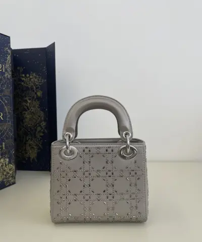 Fake Lady Dior Mini Satin Grey - premium superclone handbag