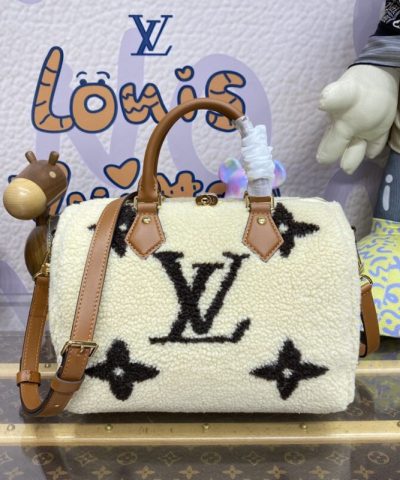 Fake Louis Vuitton Speedy Bandouliere 25 White Wool - 1:1 premium replica handbag