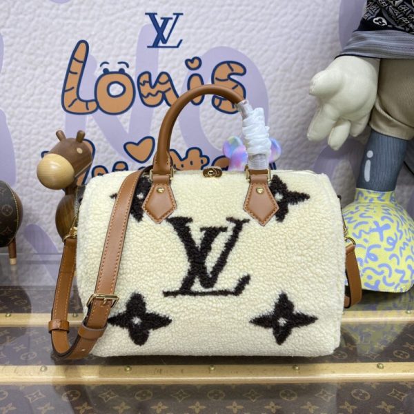 Replica Louis Vuitton Speedy Bandouliere 25 White Wool - 1:1 premium replica handbag