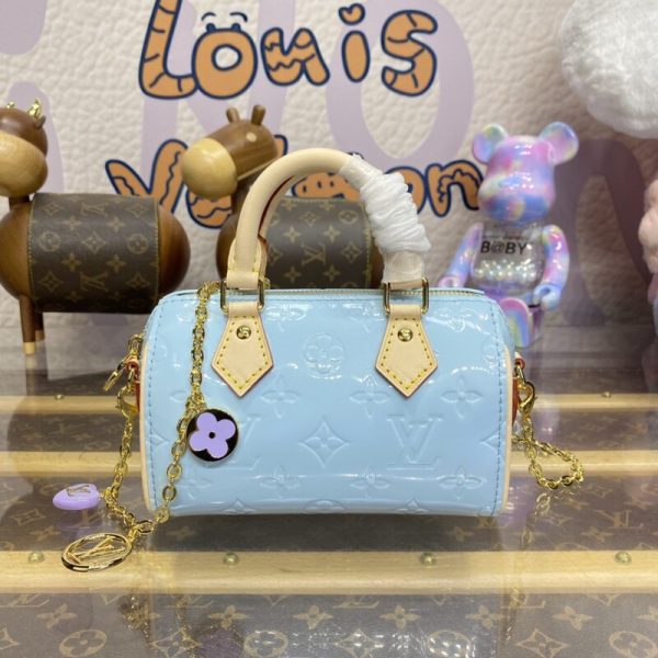 Replika torebki Louis Vuitton Speedy Nano Blue Patent - replika torebki premium 1:1