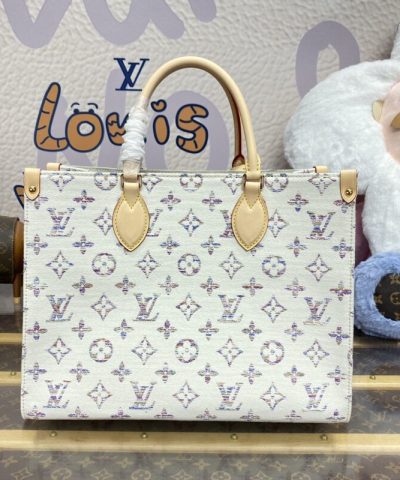 Fake LV Onthego White Denim - best quality fake designer bag