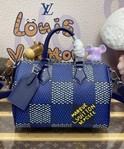 Replica Louis Vuitton Speedy Bandouliere 25 Blue Grid - elite factory replica handbag