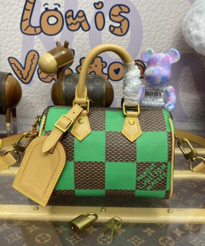 Fake Louis Vuitton Speedy 18 Green Grid - designer handbag clone