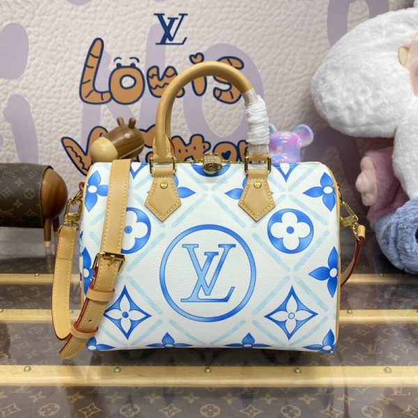 Replica Louis Vuitton Speedy Bandouliere 25 Blue – White