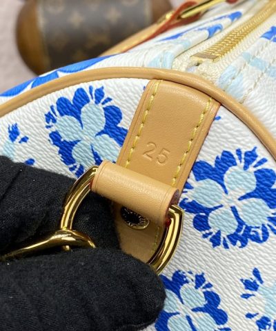 Replica Louis Vuitton Speedy Bandouliere 25 Blue – White - high-end replica designer purse
