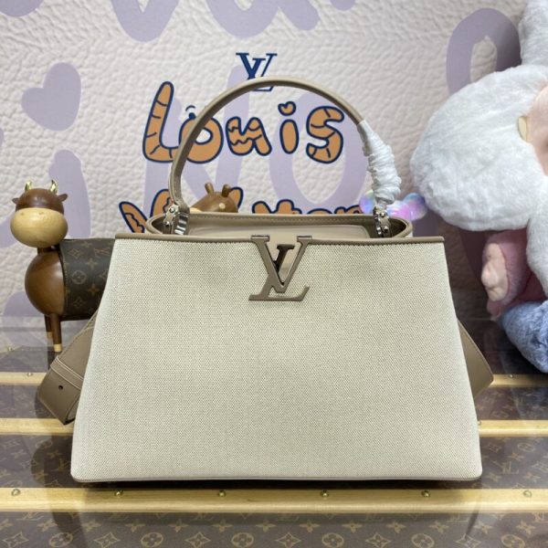 Replica Loius Vuitton Capucines Beige Silk - elite factory replica handbag