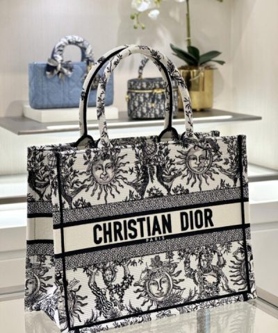 Fake Dior Tote Book Black&White Sun - affordable luxury replica bag