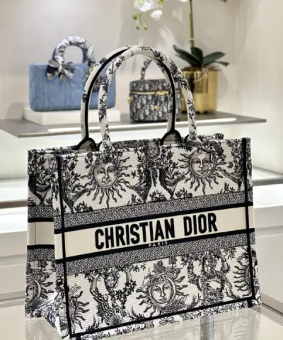 Fake Dior Tote Book Black&White Sun - affordable luxury replica bag