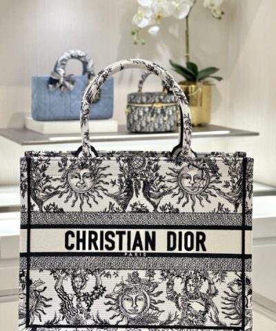 Fake Dior Tote Book Black&White Sun - 1:1 premium replica handbag
