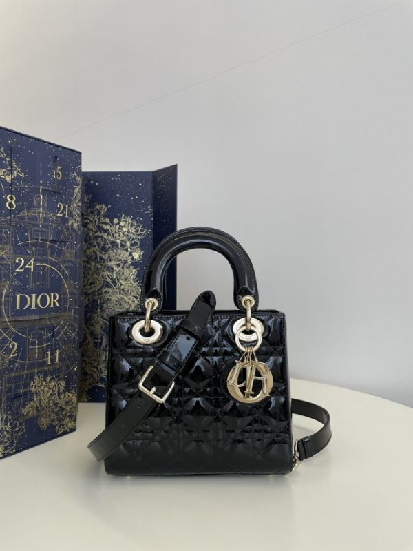Replica Lady Dior Mini Black Patent - high-end replica designer purse