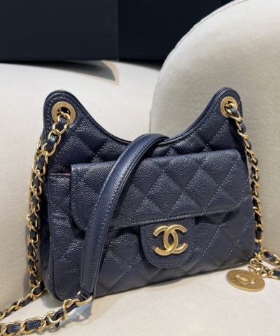 CHANEL 23c Hobo Small Dark Blue - best quality fake designer bag
