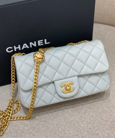 CHANEL Camellia Flap Light Blue - 1:1 premium replica handbag