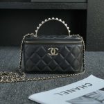 CHANEL 24s Pearl Handle Box Black - affordable luxury replica bag