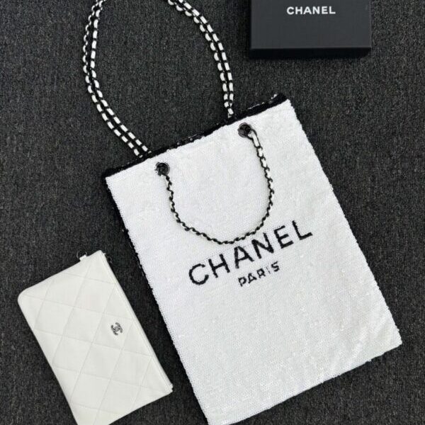 CHANEL Sequin Shoulder Bag White - high-quality designer bag dupe