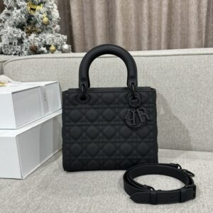 Fake Lady Dior Medium Ultramatte Black - premium superclone handbag
