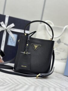 Fake Prada Saffiano Black Bucket Black - elite factory replica handbag
