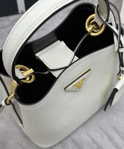 Fake Prada Saffiano Black Bucket White - 1:1 premium replica handbag