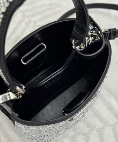 Fake Prada White Crystal Bucket Bag - 1:1 premium replica handbag