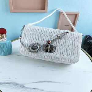 Fake Miu Miu Crystal Handbag White - high-end replica designer purse