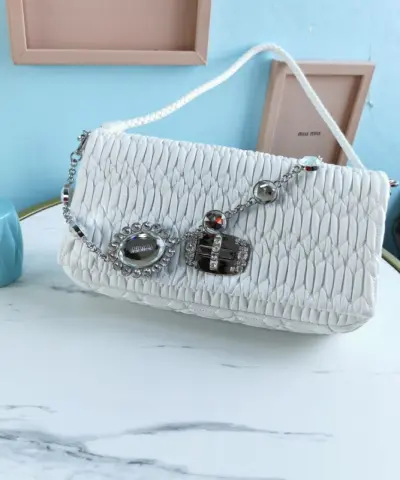 Fake Miu Miu Crystal Handbag White - high-end replica designer purse