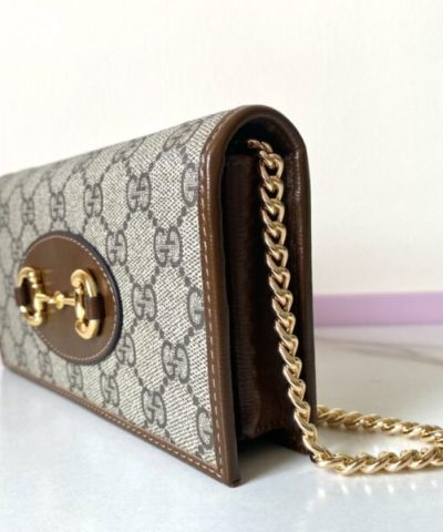 Replica Gucci Horsbet Chain Clutch Brown - 1:1 premium replica handbag