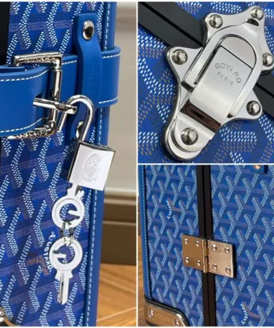 Replica Goyard Bourget Travel Suitcase Blue - top-grade luxury bag dupe