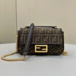 Replica Fendi Baguette Sliding Chain Ff Brown - premium superclone handbag