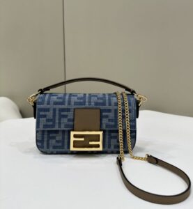 Replica Fendi Baguette Small Dark Bue Denim - affordable luxury replica bag