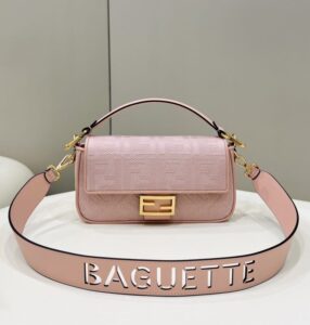 Fake Fendi Baguette Ff Pink - 1:1 premium replica handbag