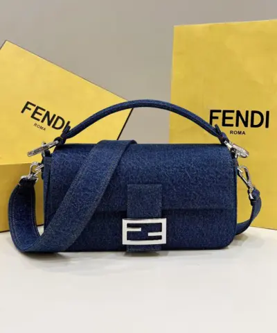 Replica Fendi Baguette Full Blue Denim - affordable luxury replica bag