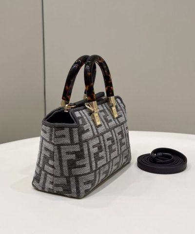 Fake Fendi By The Way Boston Brown Cotton - 1:1 premium replica handbag