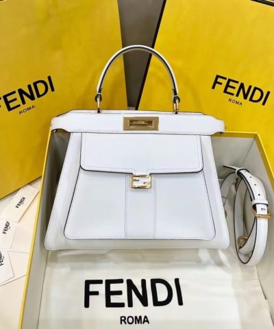 Replica Fendi Peekaboo With Patch Pocket White - affordable designer bags