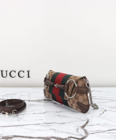 Fake Gucci Horsebit Chain Shoulder Bag Brown - ultra-realistic fake purse