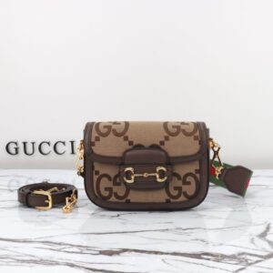 Replica Gucci Horsebit 1955 Double G Mini Brown Canvas - best quality fake designer bag