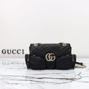 Fake Gucci Marmont 2.0 GG Shoulder Bag Black - ultra-realistic fake purse