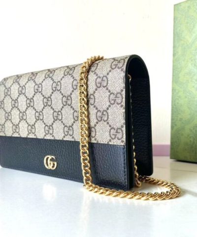 Fake Gucci GG Marmont Chain Bag Black - elite factory replica handbag