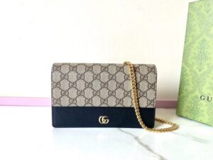 Fake Gucci GG Marmont Chain Bag Black - high-end replica designer purse