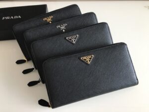 Fake Prada Saffiano Long Zipper Wallet Black - elite factory replica handbag