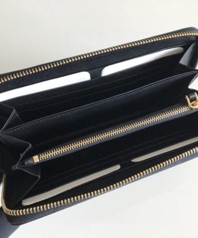 Fake Prada Saffiano Long Zipper Wallet Black - affordable luxury replica bag