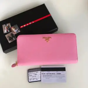 Fake Prada Saffiano Long Zipper Wallet Pink - 1:1 premium replica handbag