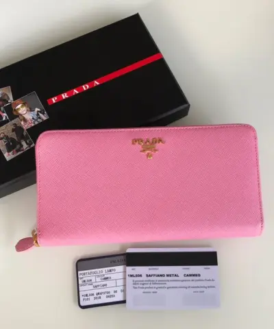 Fake Prada Saffiano Long Zipper Wallet Pink - 1:1 premium replica handbag