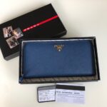 Replica Prada Saffiano Long Zipper Wallet Blue - high-end replica designer purse