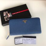 Replica Prada Saffiano Long Zipper Wallet Blue - top-grade luxury bag dupe