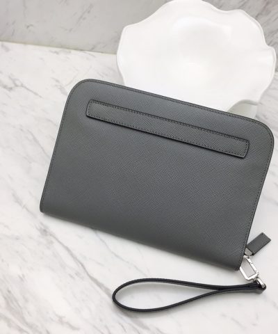 Fake Prada Saffiano New Pouch Grey - elite factory replica handbag